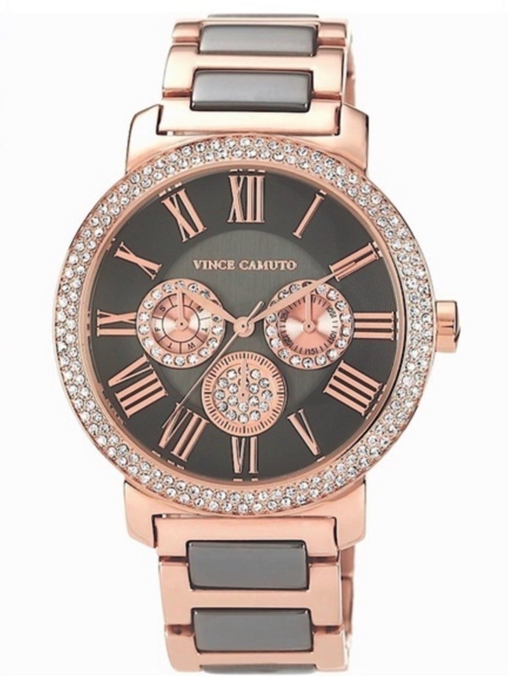 Vince Camuto Rose Gold and Gunmetal Crystal Accent Women's Watch